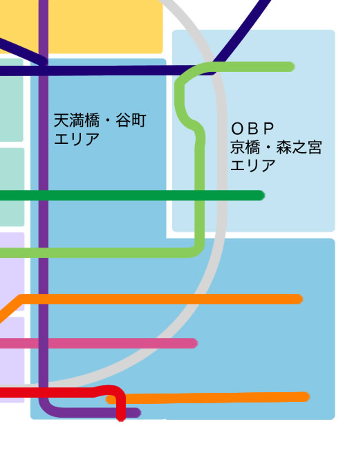 谷町・OBP・京橋・森ノ宮エリア 地下鉄・私鉄MAP