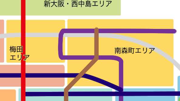 梅田・南森町エリア　地下鉄・私鉄MAP